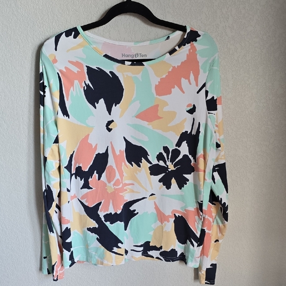 Hang Ten Women's Floral Long Sleeve Blouse - Black, Mint, Peach - Picture 1 of 3